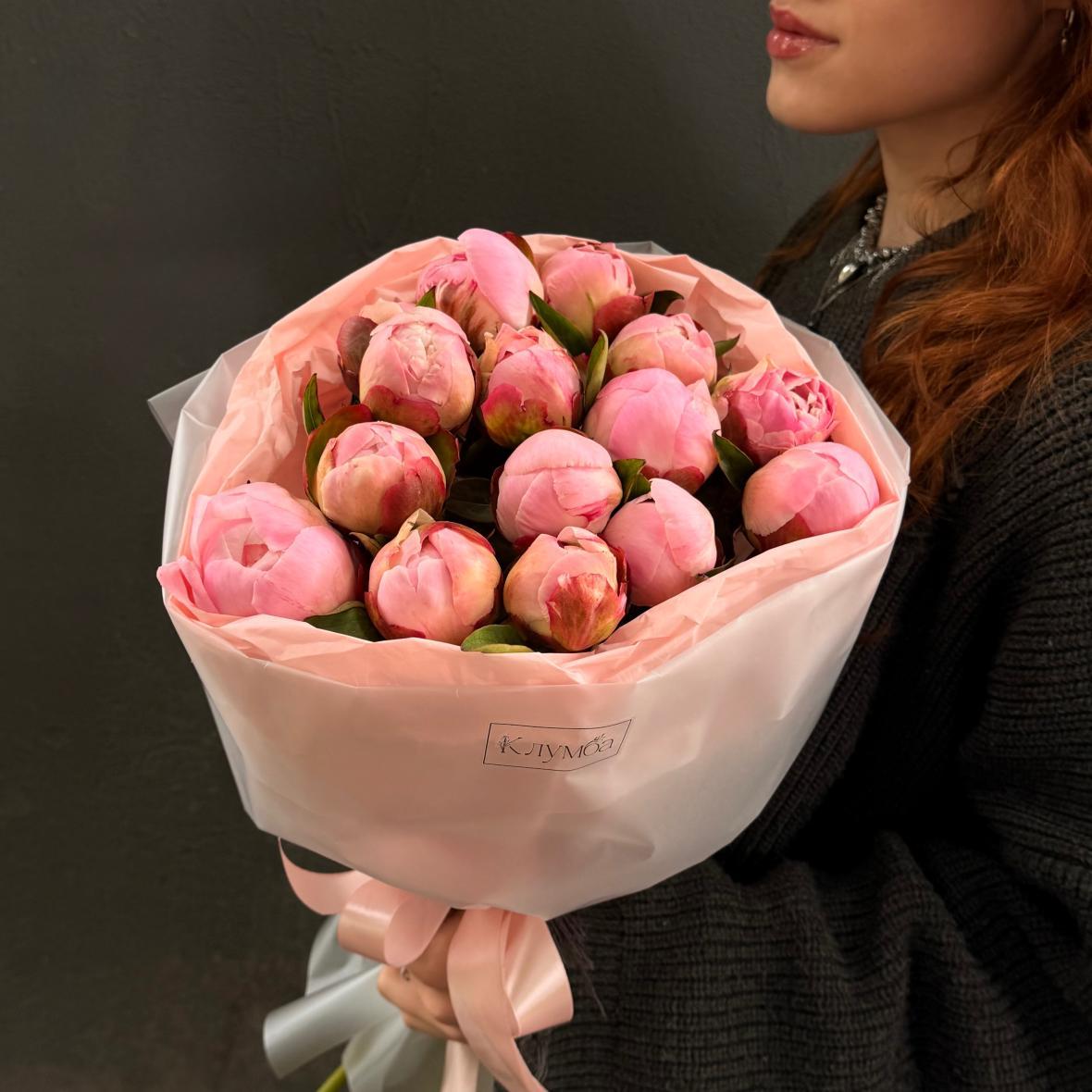 Розовые пионы 15 шт